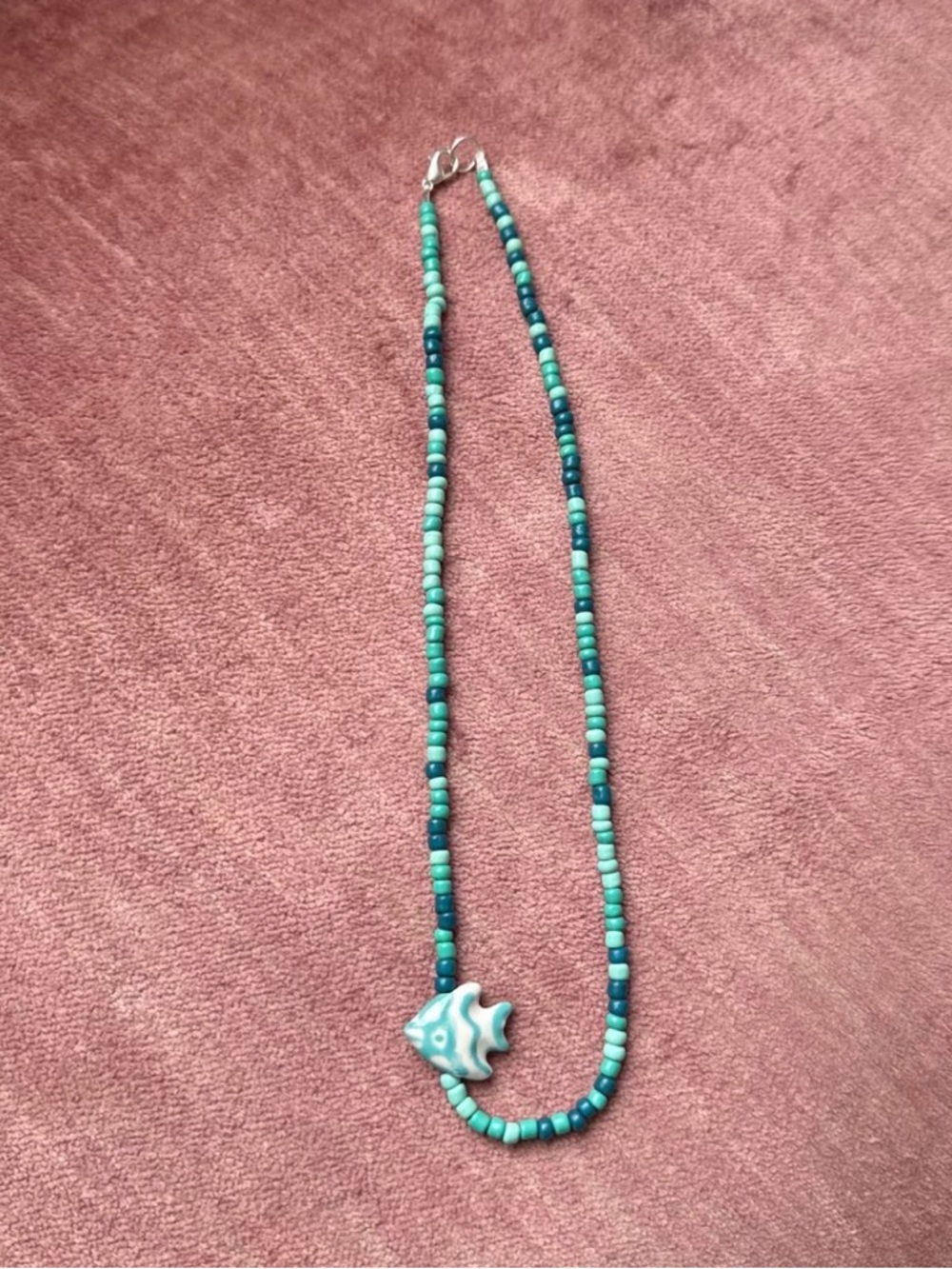 Handmade Turquoise Beaded Fish Necklace - Picture 2 of 2
